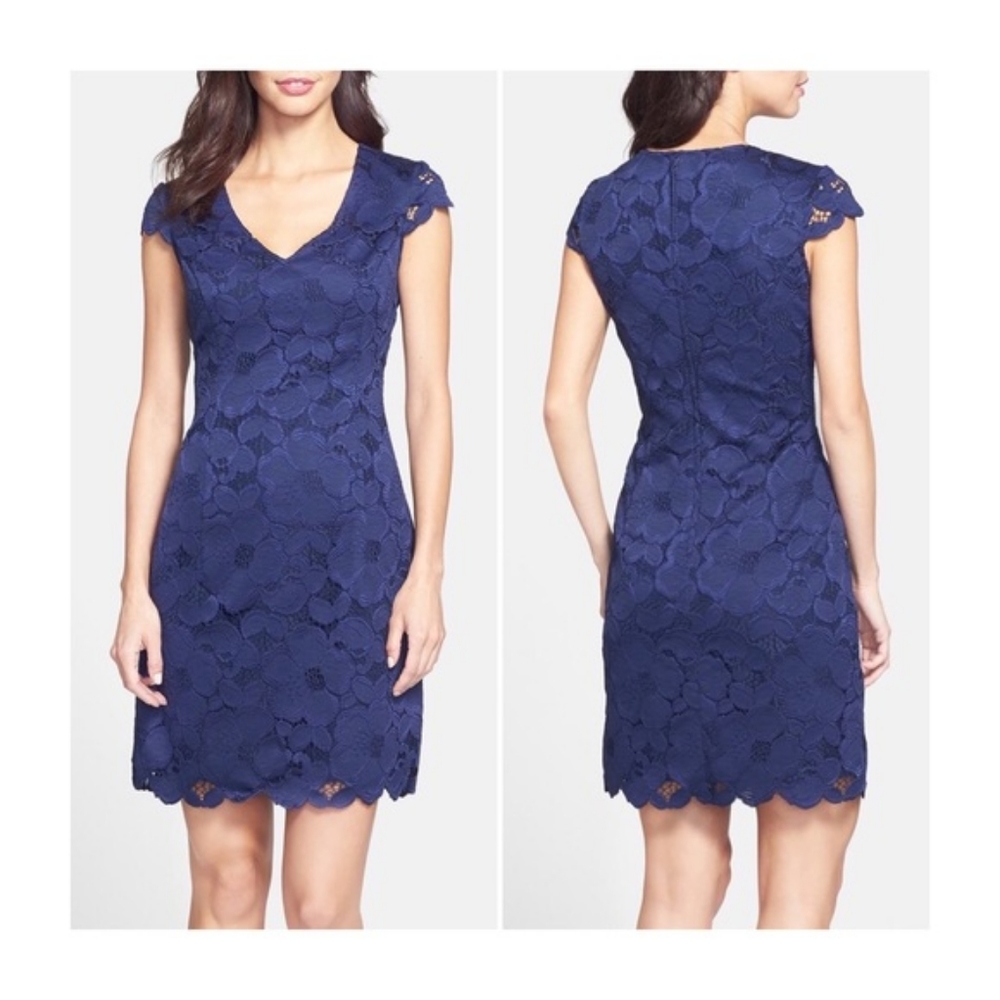 Lilly Pullitzer Dixie Navy Lace Floral Sheath Dress Sz 8